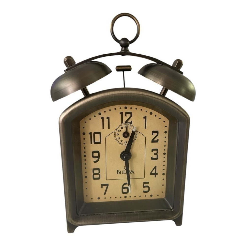 Bulova Holgate Mechanical Twin Bell Alarm Clock, B8128